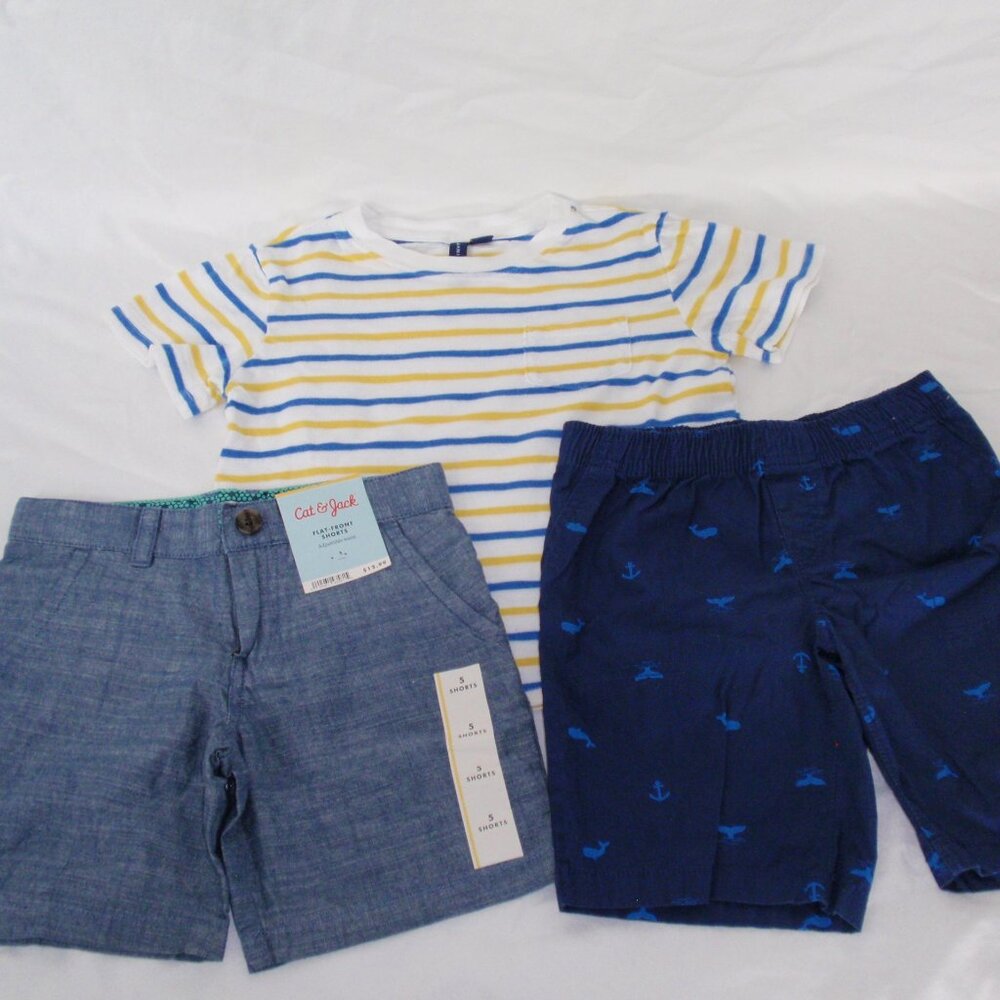 Lot of 3 Janie Jack Cat Jack Carters Boys Shorts Chambray Striped Nautical Sz 5